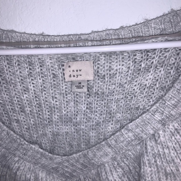 A New Day Ruffle V Neck Soft Cozy Sweater Grey - Picture 5 of 9